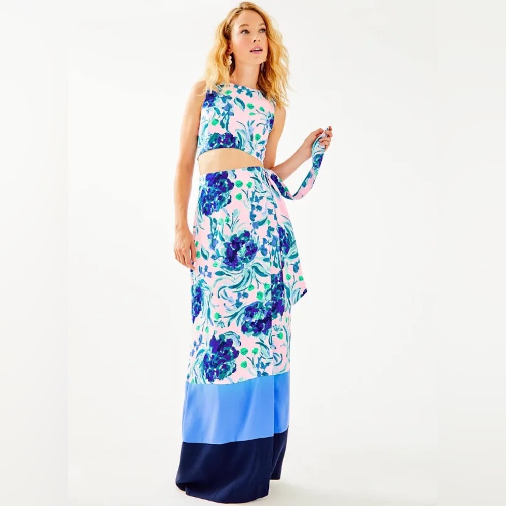 NWT Lilly Pulitzer Jemma Crop Top & Maxi Wrap Skirt Set Pink Tropics - Size 6